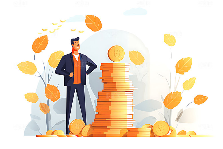 投资理财保险金币插画