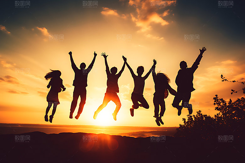 团队剪影团结挑战摄影图