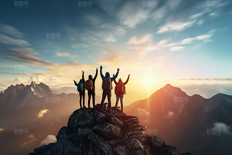 团队合作人物剪影企业文化摄影图