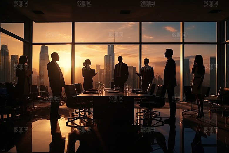 团队合作企业文化人物剪影摄影图