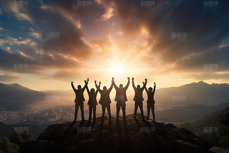 团队合作商务共赢摄影图