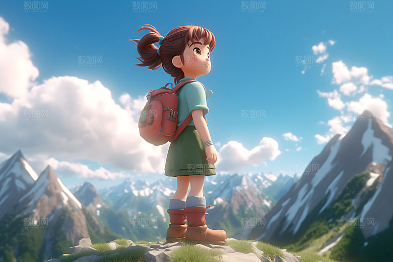 徒步登山卡通人物形象