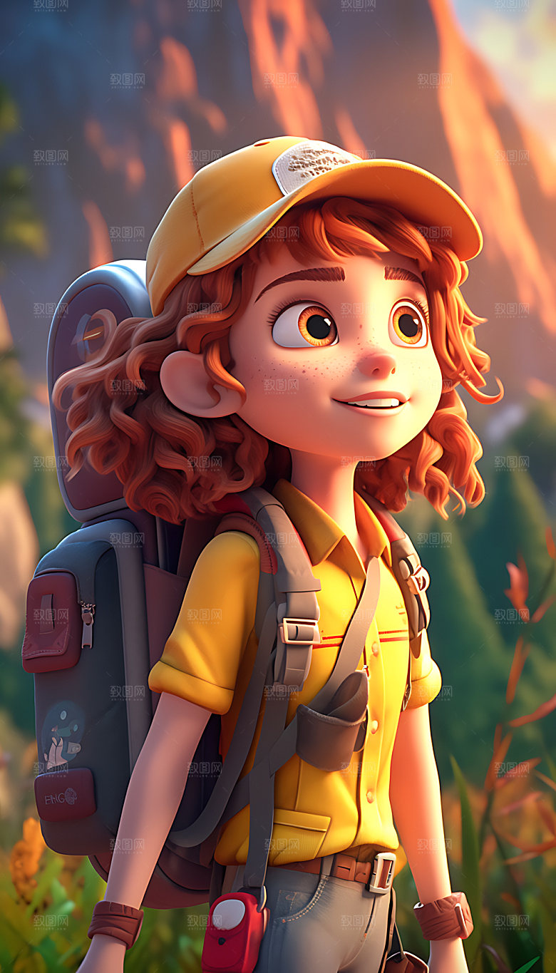 徒步3D登山人物形象