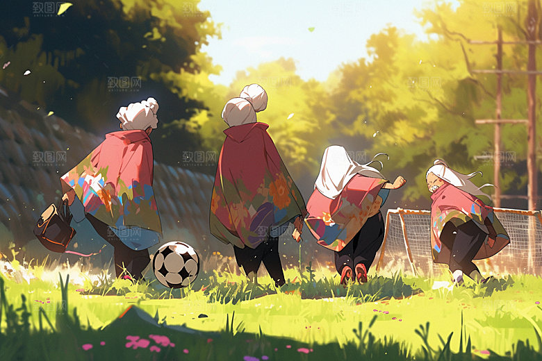 老年生活夕阳红老年人插画