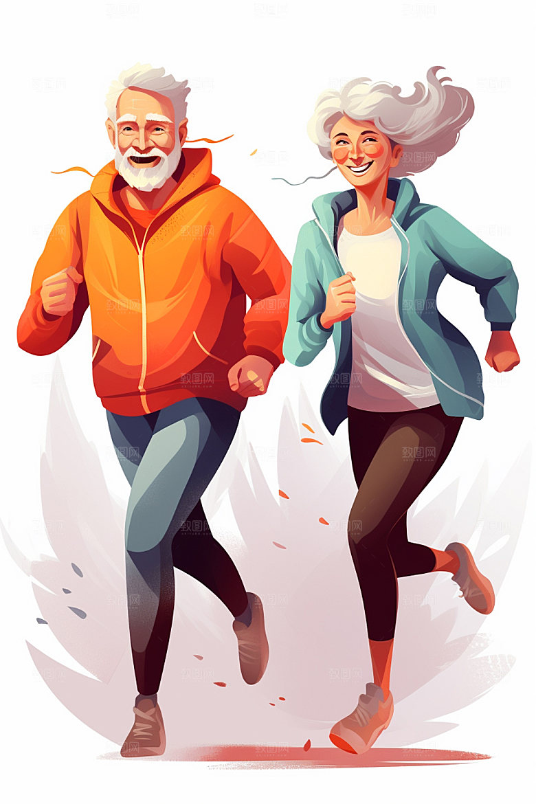 老年生活手绘卡通插画