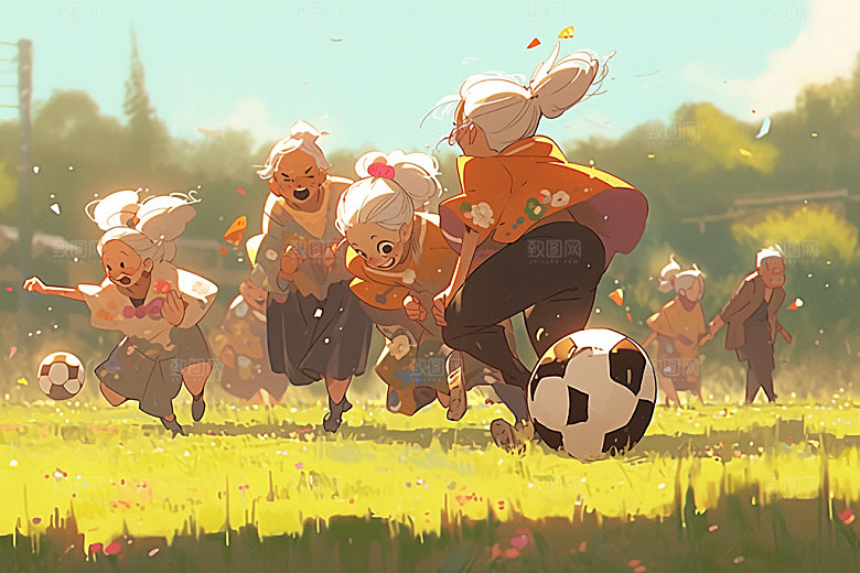 老年生活夕阳红敬老宣传插画
