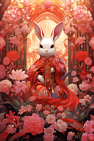 中秋节兔子中国风可爱插画