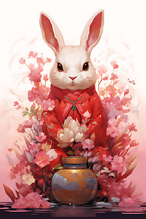 中秋节兔子中国风团圆插画
