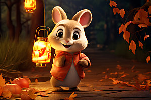 中秋节兔子中国风传统文化插画