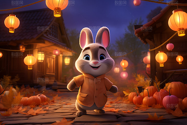 中秋节兔子传统文化卡通插画