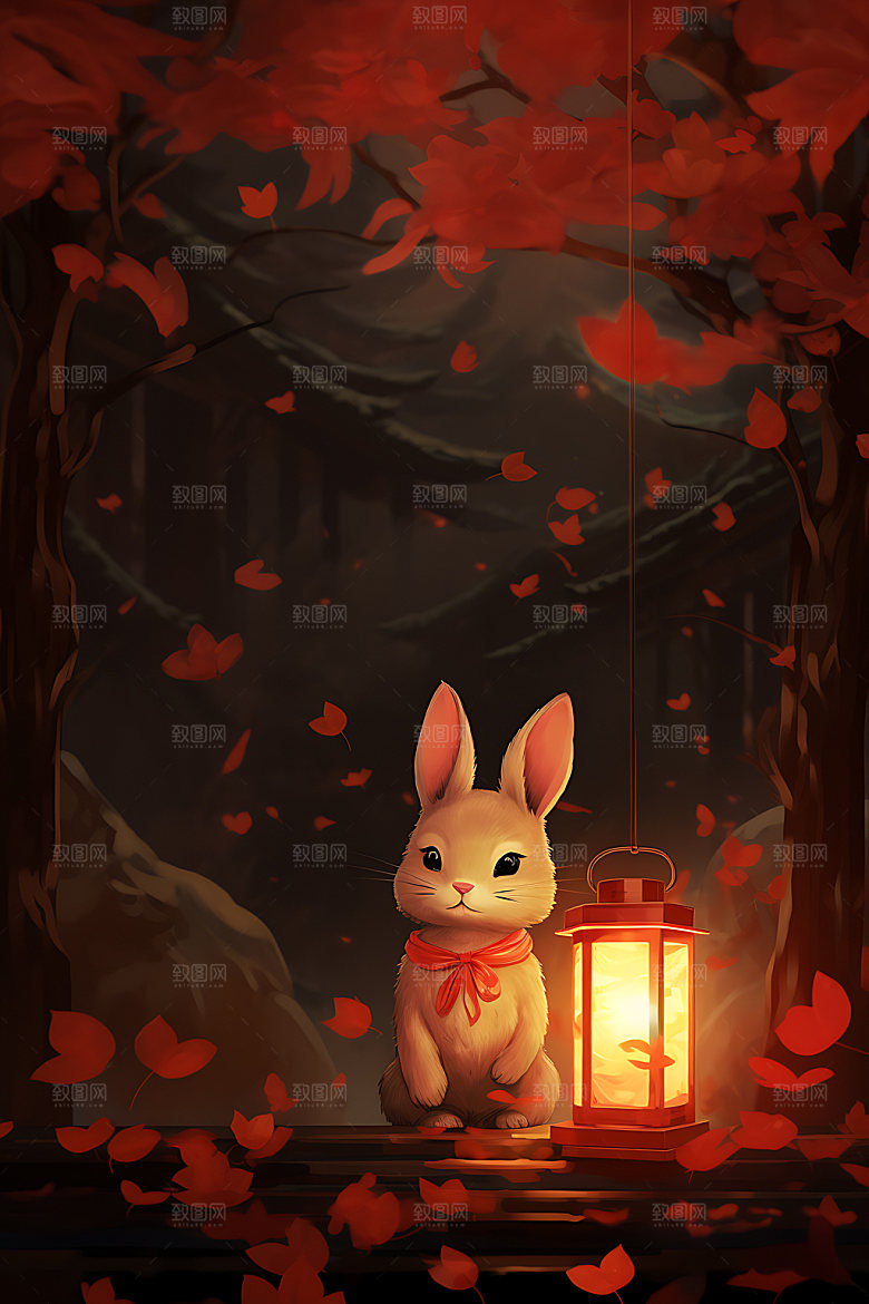 中秋节兔子卡通传统文化插画