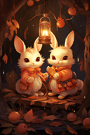 中秋节兔子传统文化卡通插画