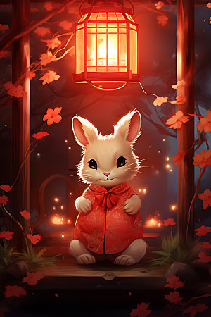 中秋节兔子可爱团圆插画
