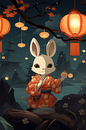 中秋节兔子可爱传统文化插画