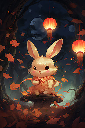 中秋节兔子卡通传统文化插画