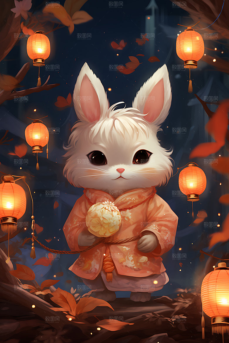 中秋节兔子喜庆卡通插画