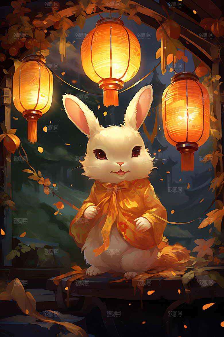 中秋节兔子月圆团圆插画