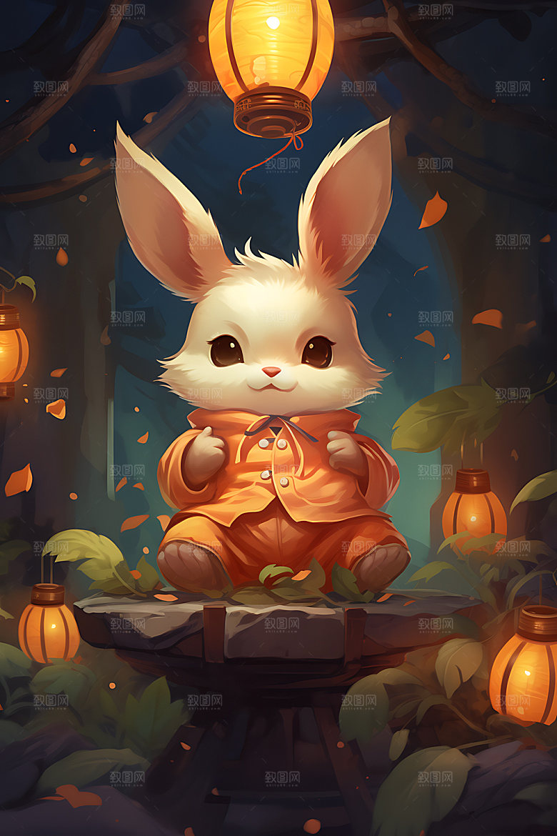 中秋节兔子月圆喜庆插画