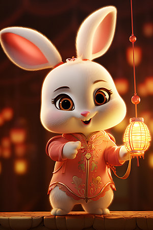 中秋节兔子喜庆中国风插画