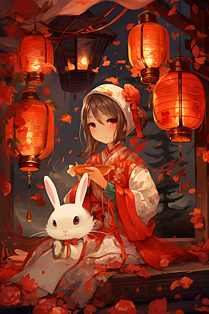 中秋节兔子传统文化喜庆插画