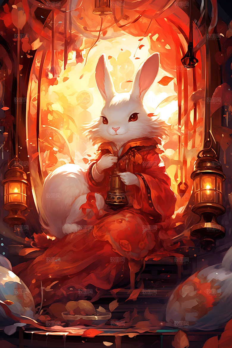 中秋节兔子手绘月圆插画
