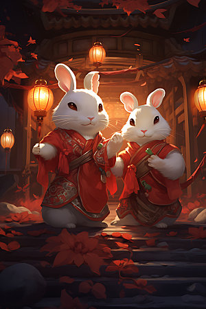 中秋节兔子手绘中国风插画