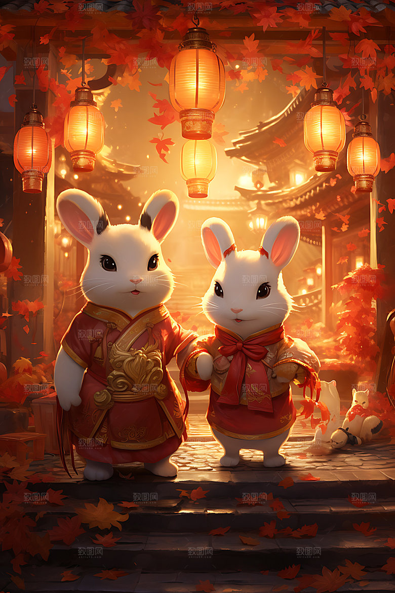 中秋节兔子团圆喜庆插画