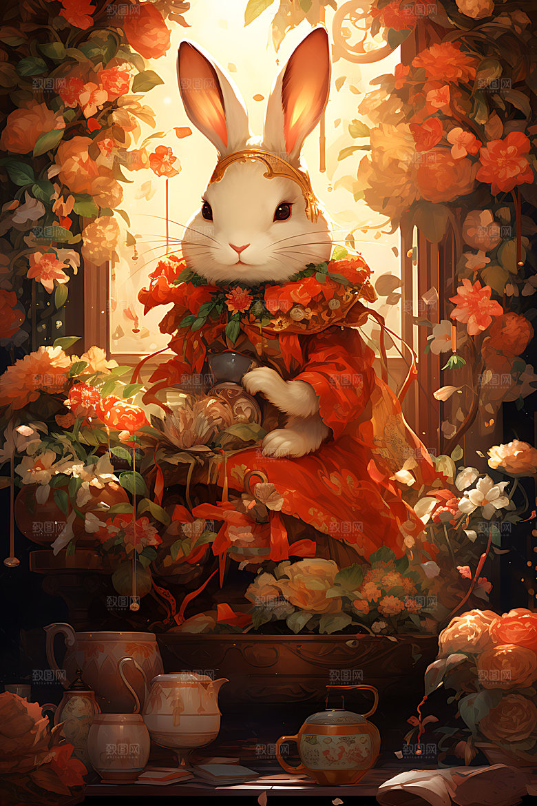 中秋节兔子手绘卡通插画