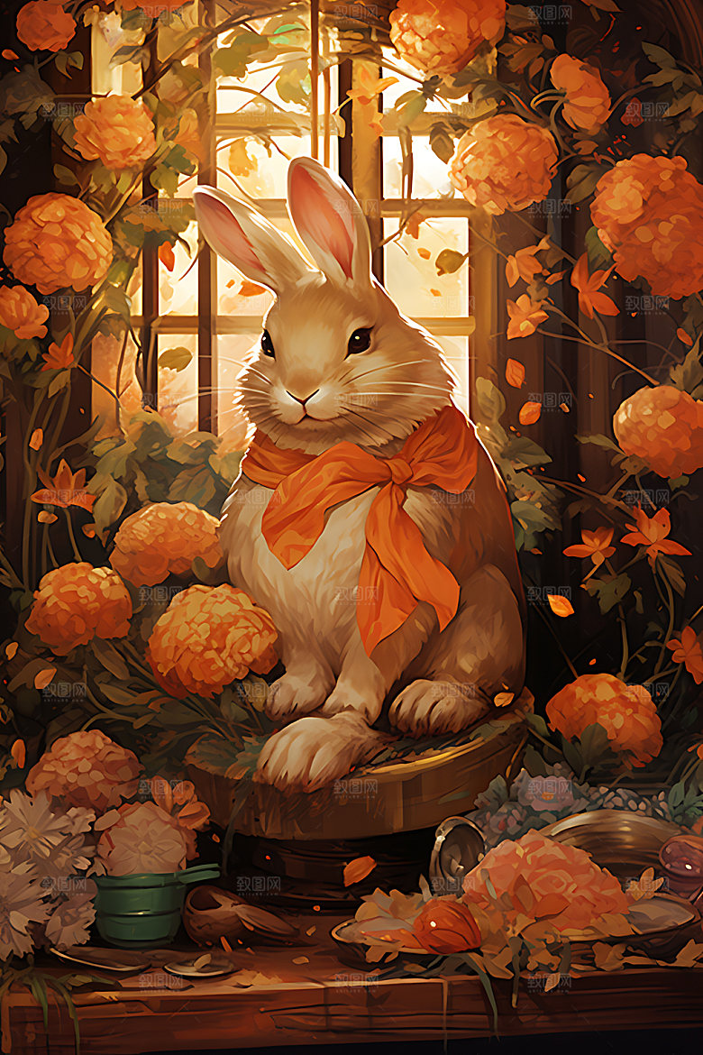 中秋节兔子可爱月圆插画