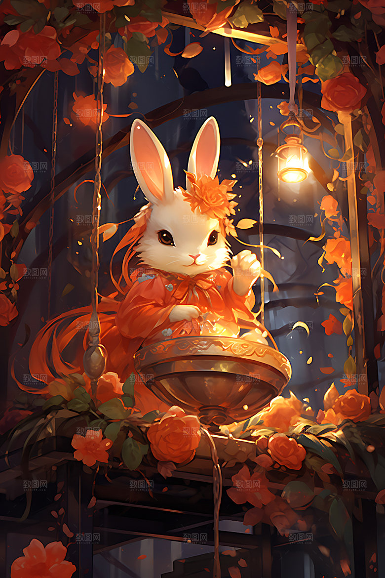 中秋节兔子可爱手绘插画