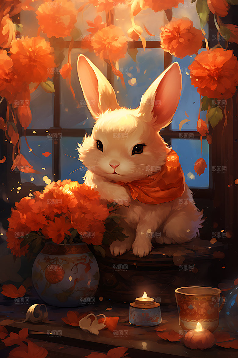 中秋节兔子传统文化月圆插画