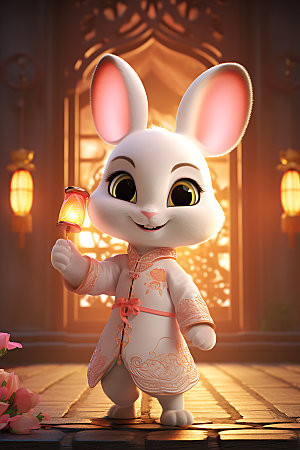 中秋节兔子中国风手绘插画