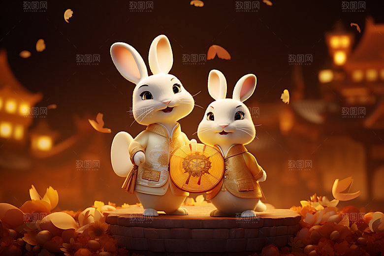 中秋节兔子手绘可爱插画
