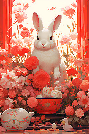 中秋节兔子卡通传统文化插画
