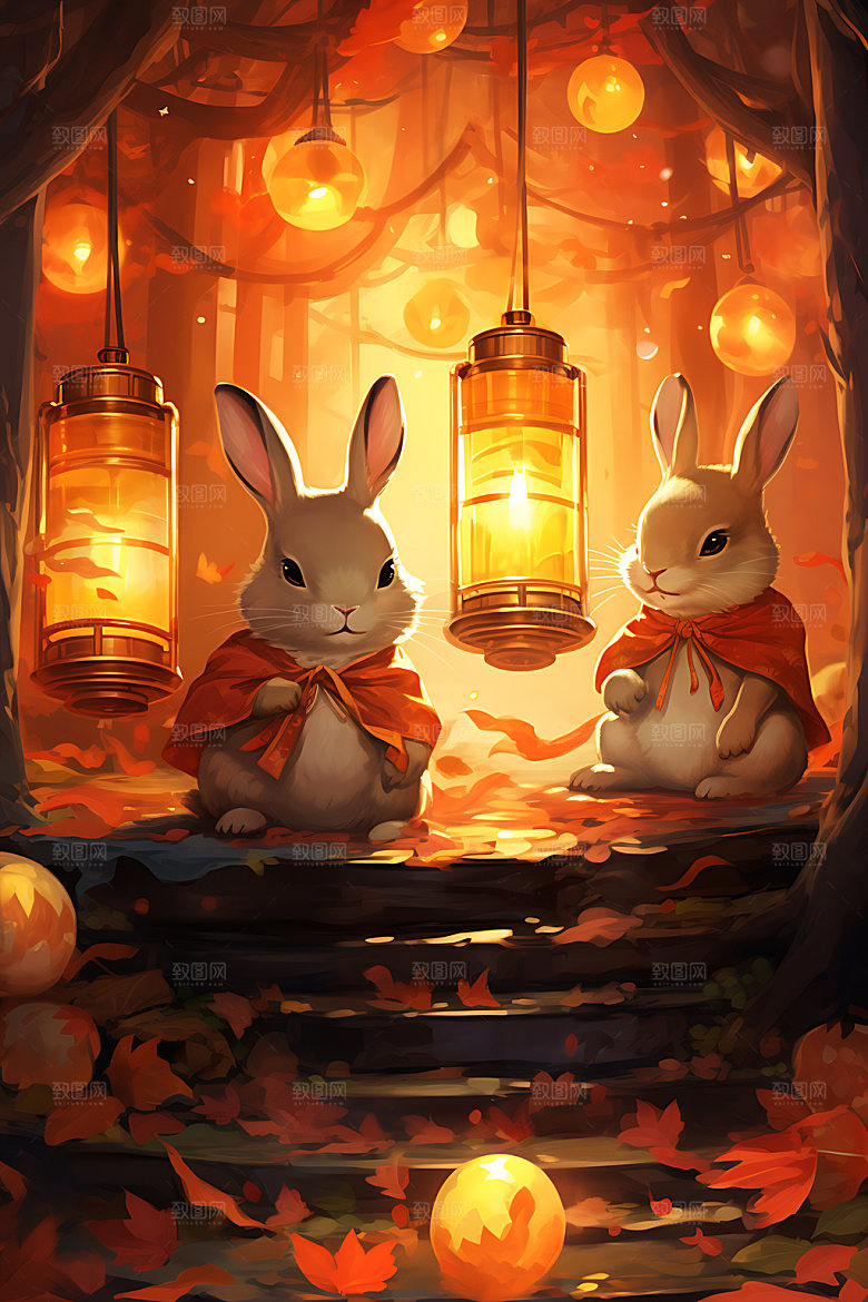 中秋节兔子月圆喜庆插画