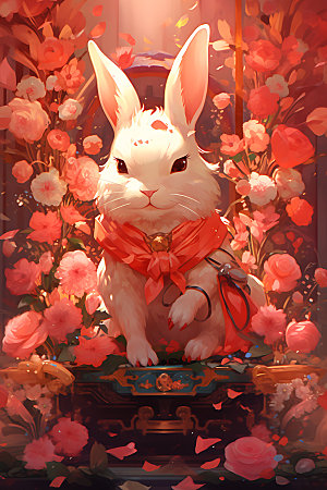 中秋节兔子喜庆手绘插画