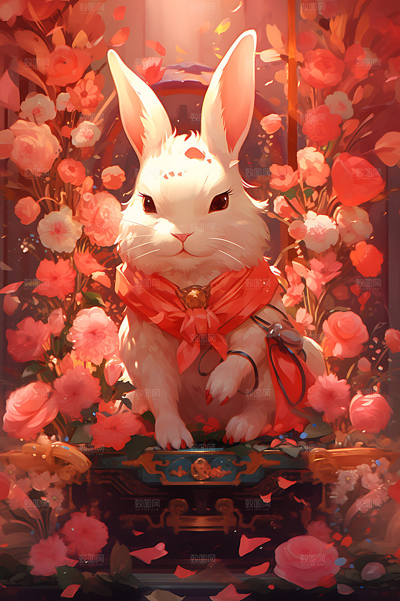 中秋节兔子喜庆手绘插画