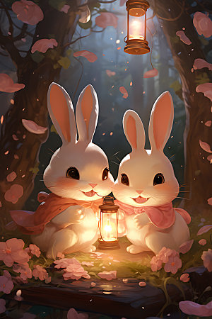 中秋节兔子手绘卡通插画