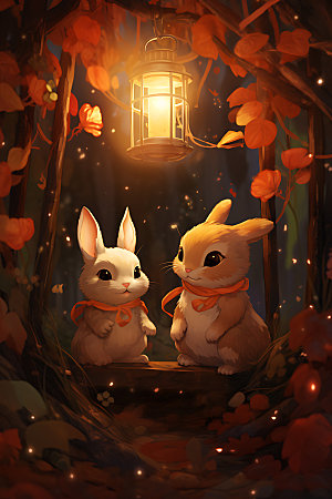 中秋节兔子可爱月圆插画