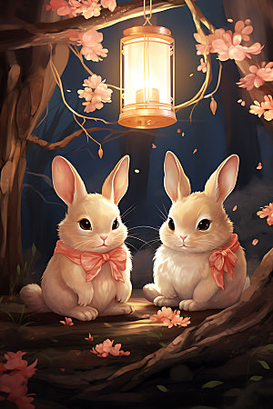 中秋节兔子手绘卡通插画