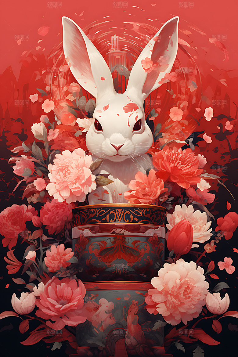 中秋节兔子手绘卡通插画