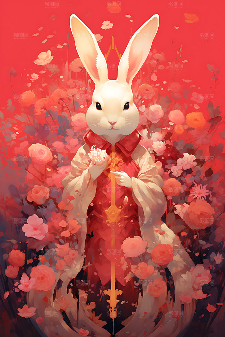 中秋节兔子团圆可爱插画