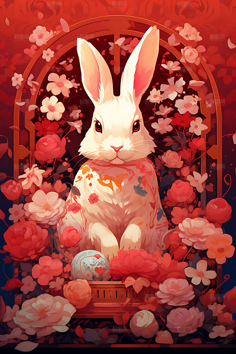 中秋节兔子可爱传统文化插画