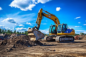 挖掘机建设施工摄影图