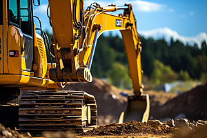 挖掘机建造建筑工地摄影图