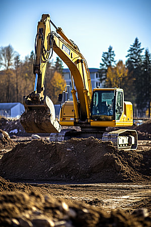 挖掘机施工建筑工地摄影图