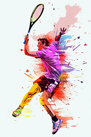 网球运动员锻炼体育插画
