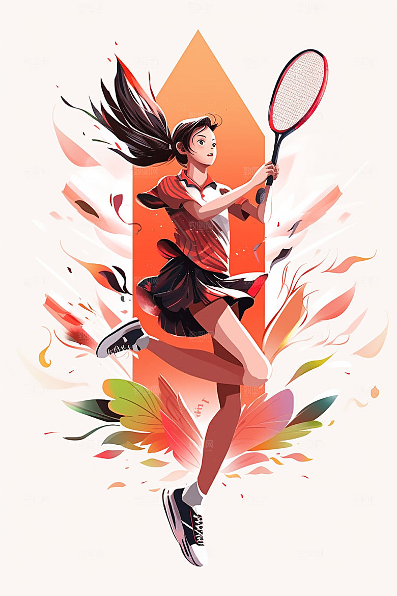 网球运动员简约锻炼插画