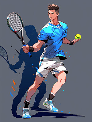 网球运动员锻炼体育插画