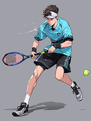 网球运动员比赛球类运动插画